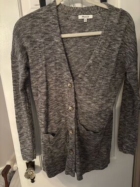 Madewell Marled Gray Long V-Neck Button Cardigan